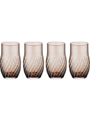 LuckyArt Lioran 4’lü Cam Su Bardağı Seti Kahve 460 ml