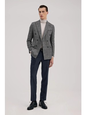 Jakamen Koyu Lacivert Slim Fit Kruvaze Erkek Takım Elbise