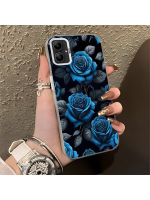 HONTINGA Samsung Galaxy A05 ile Uyumlu Kılıf Silikon Kenar Sert Arka Kamera Koruyucu Basitlik Anti Düşme Kamera Korumalı Mavi Gül Desen Couple Telefon Kılıfı Kadın ve Erkek Için Uygundur K1-1379