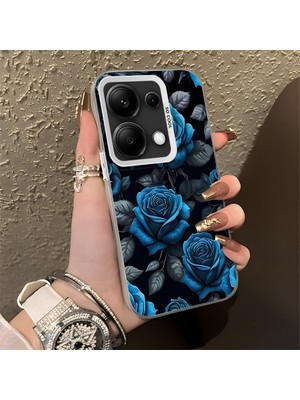 HONTINGA Xiaomi Redmi Note 13 Pro 4g ile Uyumlu Kılıf Silikon Kenar Sert Arka Kamera Koruyucu Basitlik Anti Düşme Kamera Korumalı Mavi Gül Desen Couple Telefon Kılıfı Kadın ve Erkek Için Uygundur K1-1379