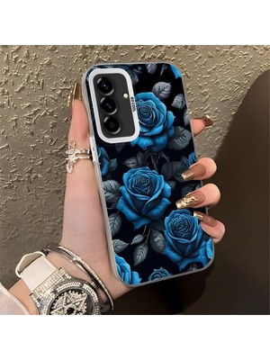 HONTINGA Samsung Galaxy A36 ile Uyumlu Kılıf Silikon Kenar Sert Arka Kamera Koruyucu Basitlik Anti Düşme Kamera Korumalı Mavi Gül Desen Couple Telefon Kılıfı Kadın ve Erkek Için Uygundur K1-1379