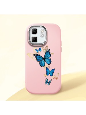 HONTINGA Infinix Smart 9 ile Uyumlu Kılıf Kamera Korumalı Düşüme Önleyici Kamera Koruyucu Pembe Yumuşak Silikon Couple Telefon Kılıfı Kelebek Desenli K4-0383