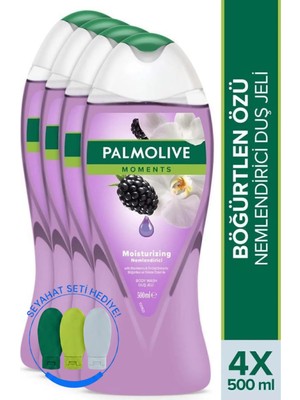 Palmolive Moments Böğürtlen ve Orkide Özleri ile Nemlendirici Banyo ve Duş Jeli 500 ml x 4 Adet + Seyahat Kiti Hediye