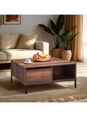 Adore Mobilya Kare Orta Sehpa - Koyu Ceviz (Oslo Ceviz) 90X42X90 cm (Gxyxd)