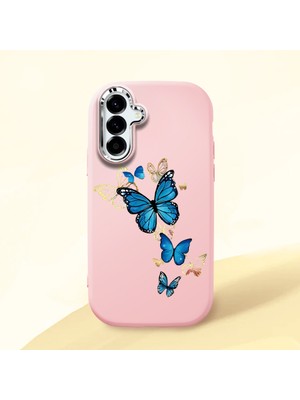 HONTINGA Samsung Galaxy A56 ile Uyumlu Kılıf Kamera Korumalı Düşüme Önleyici Kamera Koruyucu Pembe Yumuşak Silikon Couple Telefon Kılıfı Kelebek Desenli K4-0383