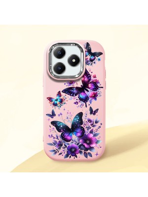 HONTINGA Realme Note 60X ile Uyumlu Kılıf Kamera Korumalı Düşüme Önleyici Kamera Koruyucu Pembe Yumuşak Silikon Couple Telefon Kılıfı Kelebek Desenli K4-0382