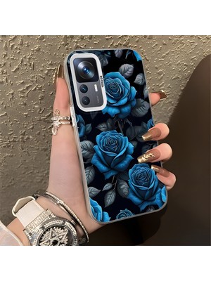 HONTINGA Xiaomi Mi 12T ile Uyumlu Kılıf Silikon Kenar Sert Arka Kamera Koruyucu Basitlik Anti Düşme Kamera Korumalı Mavi Gül Desen Couple Telefon Kılıfı Kadın ve Erkek Için Uygundur K1-1379