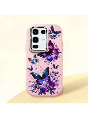 HONTINGA Infinix Note 50 Pro ile Uyumlu Kılıf Kamera Korumalı Düşüme Önleyici Kamera Koruyucu Pembe Yumuşak Silikon Couple Telefon Kılıfı Kelebek Desenli K4-0382