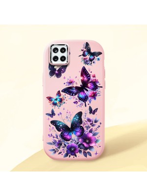 HONTINGA Samsung Galaxy A12 ile Uyumlu Kılıf Kamera Korumalı Düşüme Önleyici Kamera Koruyucu Pembe Yumuşak Silikon Couple Telefon Kılıfı Kelebek Desenli K4-0382