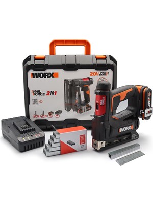 Worx WX843 20Volt Li-Ion Şarjlı Profesyonel Zımba ve Çivi Çakma 6-14MM + 3500 Yedek Zımba ve Çivi