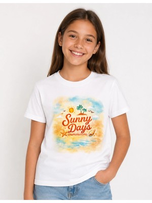 Organickid Basic Çocuk Oversize Baskılı Beyaz T-Shirt