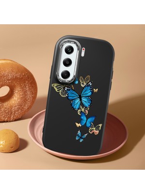 HONTINGA Tecno Camon 40 Pro 5g ile Uyumlu Kılıf Kamera Korumalı Düşüme Önleyici Kamera Koruyucu Siyah Yumuşak Silikon Couple Telefon Kılıfı Kelebek Desenli K4-0383