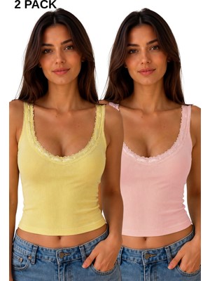 Sensu Kadın Dantel Askılı 2'li Viskon Crop