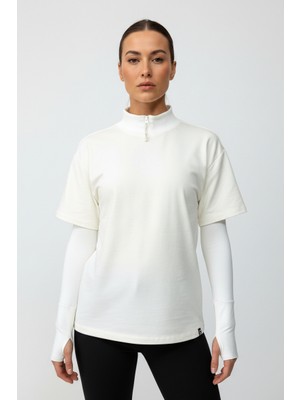 Scorp Chill Kadın Uzun Kollu Koşu Tişörtü Spor Sweatshirt Ekru