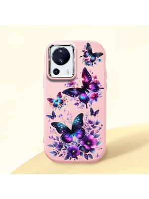HONTINGA Xiaomi Mi 13 Lite ile Uyumlu Kılıf Kamera Korumalı Düşüme Önleyici Kamera Koruyucu Pembe Yumuşak Silikon Couple Telefon Kılıfı Kelebek Desenli K4-0382