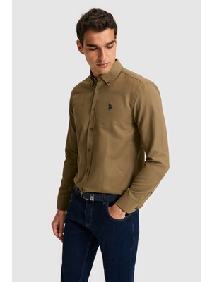 U.S. Polo Assn. Erkek Haki Uzun Kollu Basic Gömlek 50324708-VR027
