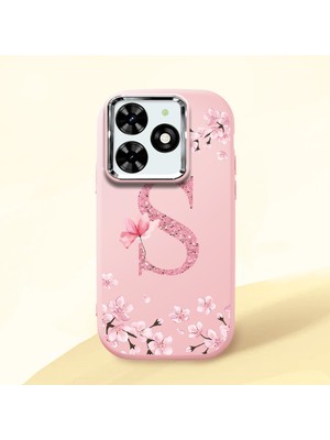 HONTINGA Tecno Spark 20C ile Uyumlu Kılıf Kamera Korumalı Düşüme Önleyici Kamera Koruyucu Pembe Yumuşak Silikon Couple Telefon Kılıfı Çiçekli Desenli K4-0388