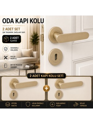 Badem10 (2 Takım Set) Kayı Titanyum Rozetli Oda Kapı Kolu Sağa Sola Uyumlu Kapı Takımı Kolları Modelleri