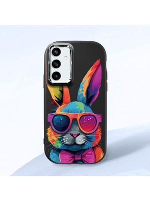 HONTINGA Samsung Galaxy S23 Fe ile Uyumlu Kılıf Kamera Korumalı Düşüme Önleyici Kamera Koruyucu Siyah Yumuşak Silikon Couple Telefon Kılıfı Tavşan Desenli K4-0381