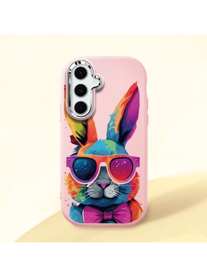HONTINGA Samsung Galaxy S24 Fe ile Uyumlu Kılıf Kamera Korumalı Düşüme Önleyici Kamera Koruyucu Pembe Yumuşak Silikon Couple Telefon Kılıfı Tavşan Desenli K4-0381