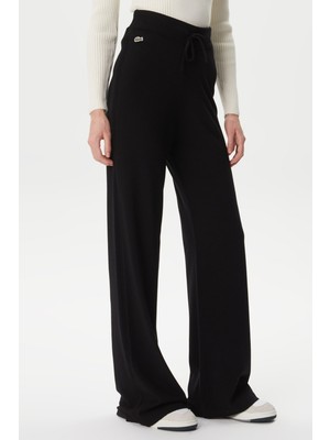 Lacoste Women's Straight Fit Black Trousers Kadın Düz Kesim Pantolon Siyah