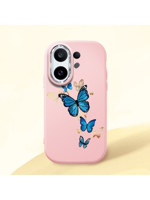 HONTINGA Vivo X200 Fe ile Uyumlu Kılıf Kamera Korumalı Düşüme Önleyici Kamera Koruyucu Pembe Yumuşak Silikon Couple Telefon Kılıfı Kelebek Desenli K4-0383