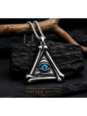 Voyage Accessory Paslanmaz Çelik Gotik Tasarım Triangle Mavi Göz Üçgen Kolye