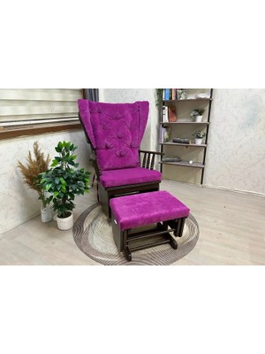 Vivense Mama Puflu Sallanan Sandalye, Fuşya, Ceviz Ahşap