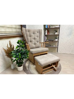 Vivense Mama Puflu Sallanan Sandalye, Bej, Naturel Ahşap