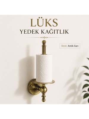 Badem10 Lüks Metal Yedek Kağıtlık Antik Sarı Duvara Monte Wc Tuvalet Kağıdı Tutucu Banyo Aksesuarı