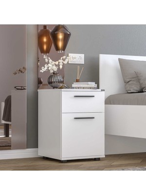 Adore Mobilya White Çekmeceli Kapaklı Komodin-Mat Beyaz 40X57X41 cm (Gxyxd)