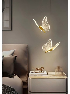 Burenze Modern Luxury Tasarım Butterfly Kelebek Sarkıt Avize Ikili Gold Sarı Gün Işığı