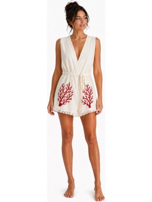 Mulberry Liora Müslin Kolsuz Kimono Bornoz Kuşaklı Püskül Detaylı Oversize Rahat Kesim Plaj ve Günlük Kullanım
