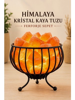 Anadolu Hasat Himalaya Kristal Kaya Tuzu Lambası Ferforje Sepet Model 2-3 kg Kablolu Ampullü