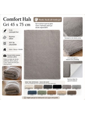 Es Dekor Comfort Halı Sıcak Gri / Vizon Gri 45x75 cm Kaymaz Tabanlı Yumuşak Tüylü Yıkanabilir Halı Paspas