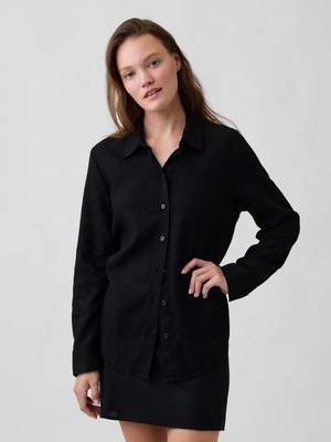Gap Kadın Siyah Oversized Keten Karışımlı Easy Gömlek