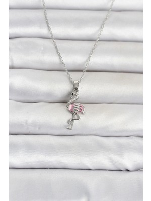 Hace Bazaar 316L Çelik Zincir Gümüş Renk Flamingo Model Kadın Kolye