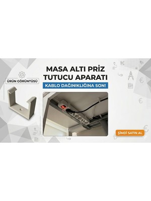 Plasfire Masa Altı Üçlü Priz Tutucu Aparat – Kablo Düzenleyici Gizli Priz Askısı (Vidalı Montaj)
