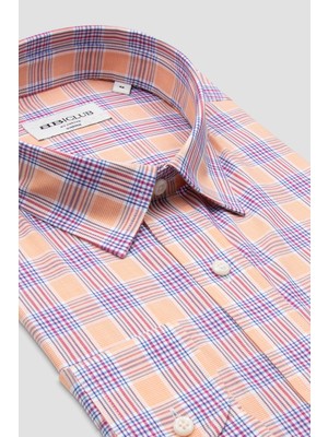 Bb Club Rio Oxford Pamuklu Oversize Fit Turuncu Klasik Yaka Erkek Ekoseli Gömlek