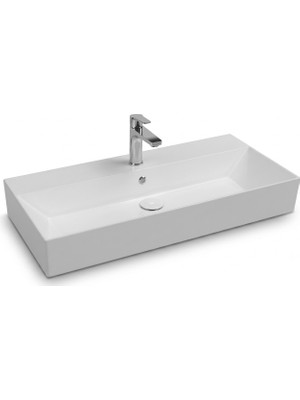 Isvea Sistema Z Tezgah Üstü Kare Lavabo 90X42 cm Slim Batarya Delikli Beyaz | 10SF50090