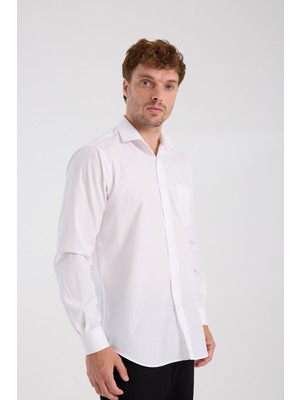 Aclub AC10065 Poplin Pamuk Karışımlı Regular Fit Beyaz Klasik Yaka Erkek Düz Gömlek