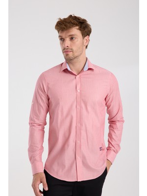 Aclub AC10073 Poplin Pamuklu Slim Fit Kırmızı Düğmeli Yaka Erkek Kareli Gömlek