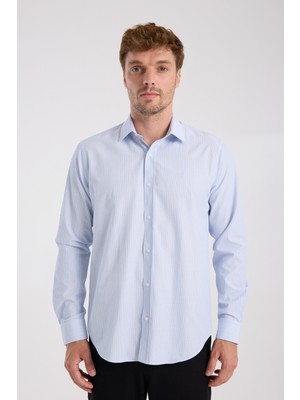 Aclub AC10080 Oxford Pamuk Karışımlı Slim Fit Açık Mavi Klasik Yaka Erkek Çizgili Gömlek