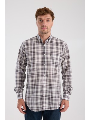 Aclub AC10084 Poplin Pamuklu Regular Fit Gri Düğmeli Yaka Erkek Kareli Gömlek