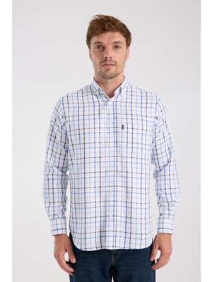 Aclub AC10088 Oxford Pamuk Karışımlı Regular Fit Lacivert Düğmeli Yaka Erkek Kareli Gömlek