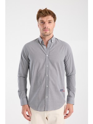 Aclub AC10073 Poplin Pamuklu Slim Fit Siyah Düğmeli Yaka Erkek Kareli Gömlek