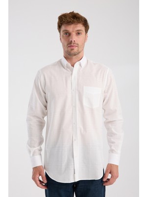 Aclub AC10092 Poplin Pamuklu Regular Fit Beyaz Düğmeli Yaka Erkek Kareli Gömlek