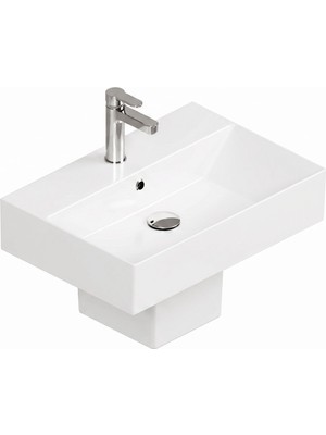 Isvea Sistema Z Kare Lavabo 60 x 42 cm + Yarım Ayak Seti Batarya Delikli Beyaz | Isv.36.08.03.02