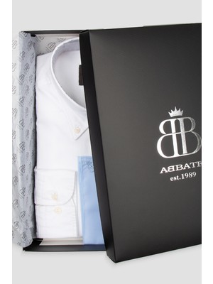 Abbate Luca Oxford Stretch Pamuk Karışımlı Comfort Fit Beyaz Düğmeli Yaka Erkek Düz Gömlek