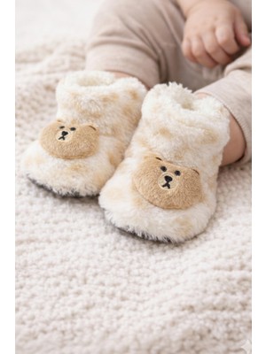 Pufien Kışlık Patik, Ayıcık Peluş Bot, Polar Ayı Desenli Rahat ve Kaymaz Tabanlı, Bebek ve Çocuk
